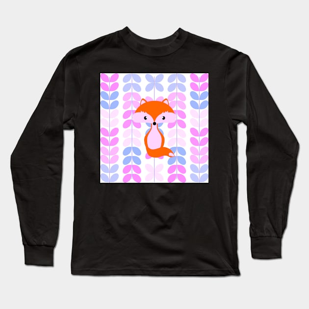 Cute fox with colorful leaves Long Sleeve T-Shirt by cocodes